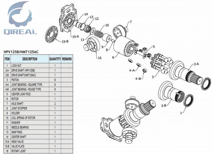 Construction Machinery Parts HPV125B HMT125AC Travel Hydraulic Main Motor Repair Kit Spare Parts