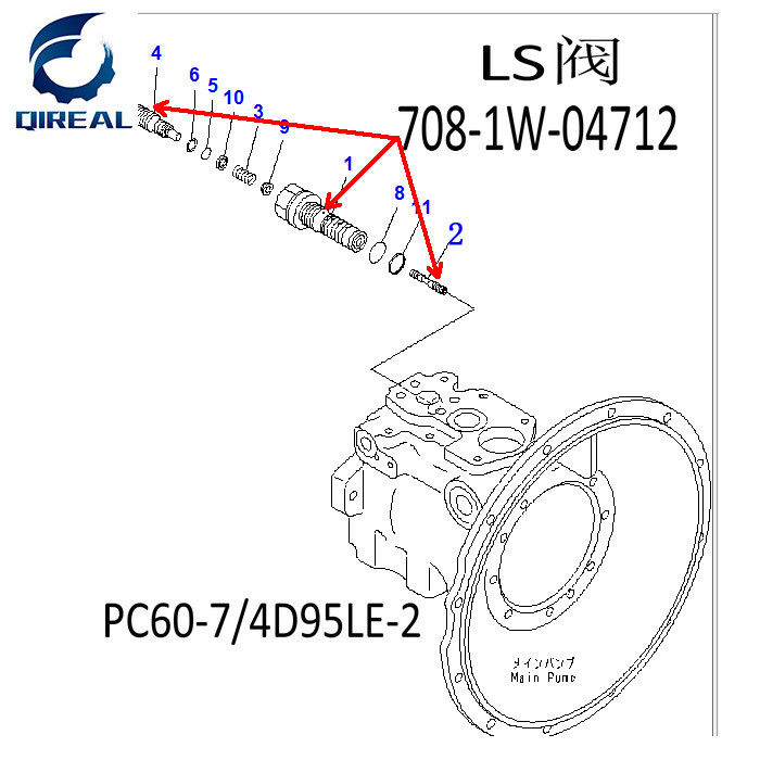 Hydraulic pump LS Valve 708-1W-04712 for PC60-7 excavator